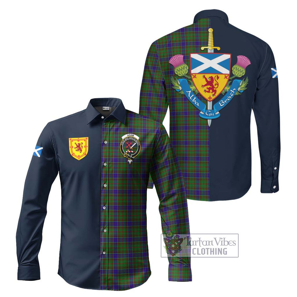 Adam Tartan Long Sleeve Button Shirt Alba with Scottish Lion Royal Arm Half Style Men's Shirt S - Tartan Vibes Clothing