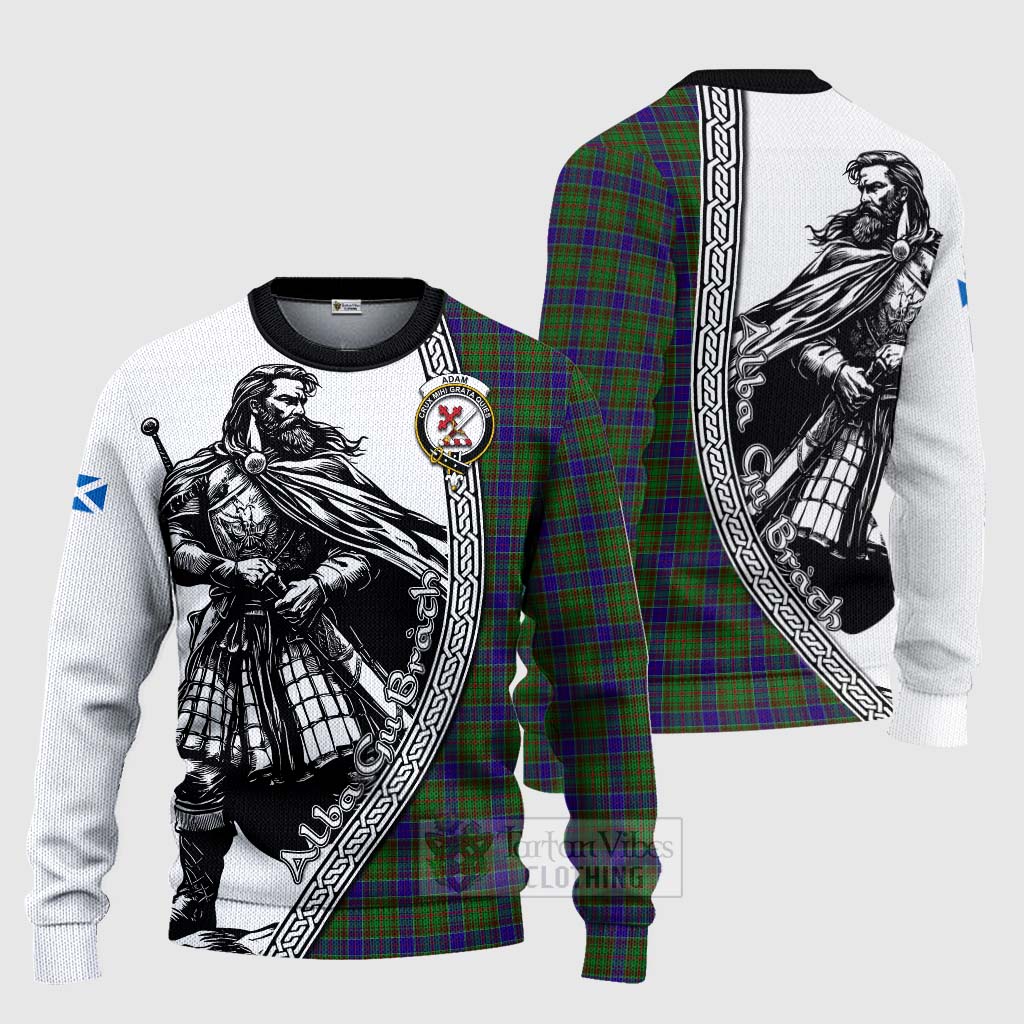 Tartan Vibes Clothing Adam Tartan Clan Crest Knitted Sweater with Highlander Warrior Celtic Style