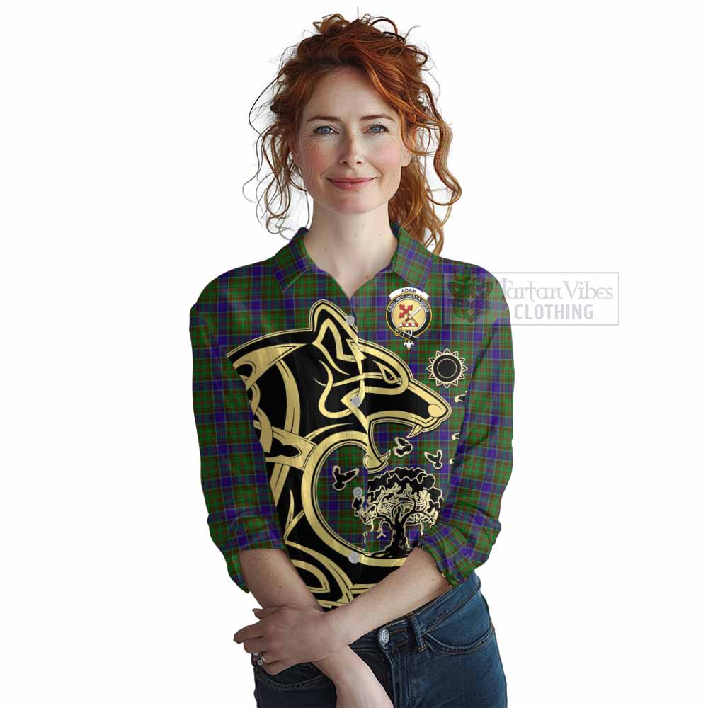 Tartan Vibes Clothing Adam Tartan Women's Casual Shirt with Family Crest Celtic Wolf Style