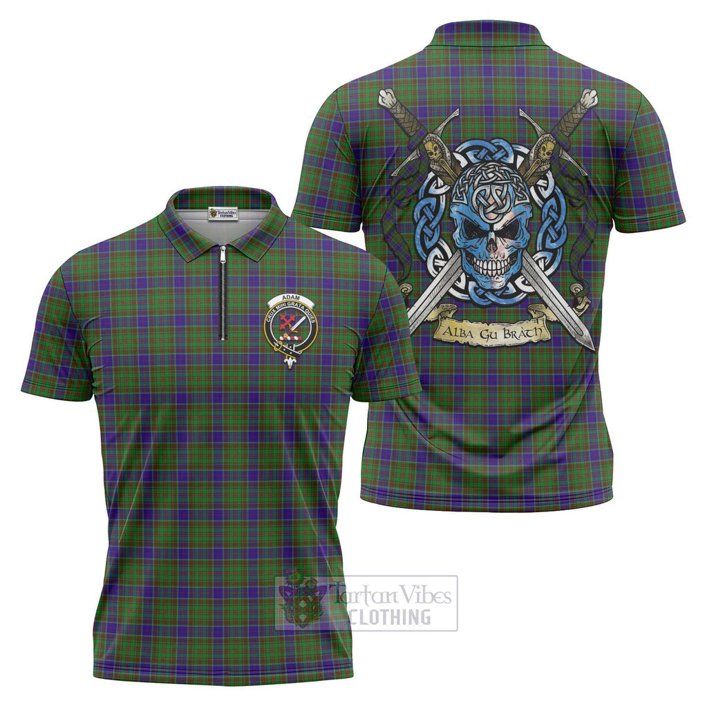 Tartan Vibes Clothing Adam Tartan Zipper Polo Shirt with Family Crest Celtic Skull Style