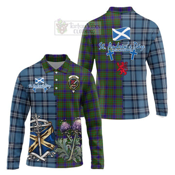 Adam Tartan Long Sleeve Polo Shirt Happy St. Andrew's Day Half Tartan Style