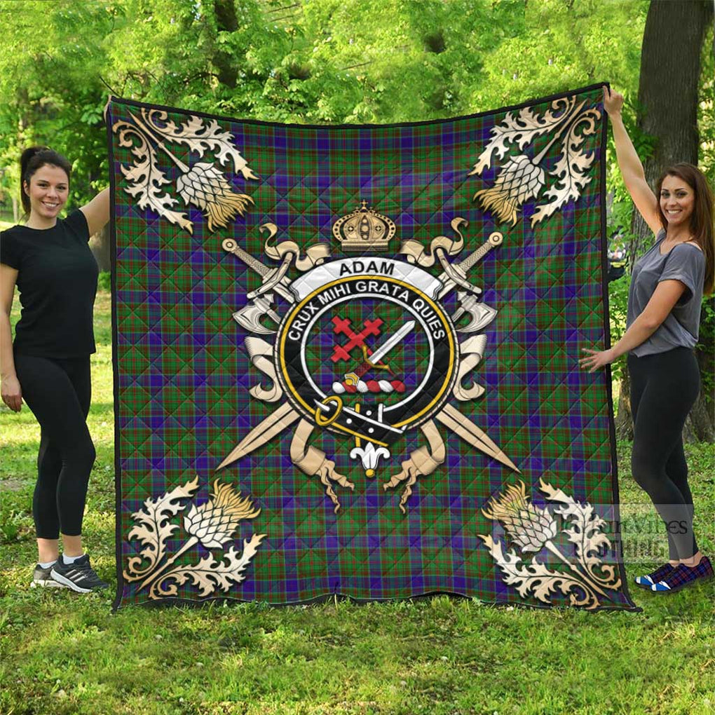 Tartan Vibes Clothing Adam Tartan Quilt with Family Crest and Scottish Golden Courage Shield