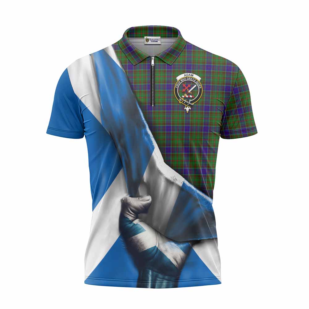 Tartan Vibes Clothing Adam Tartan Zipper Polo Shirt with Family Crest Scotland Patriotic Style