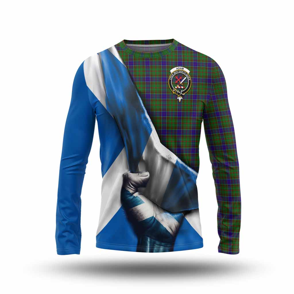 Tartan Vibes Clothing Adam Tartan Long Sleeve T-Shirt with Family Crest Scotland Patriotic Style