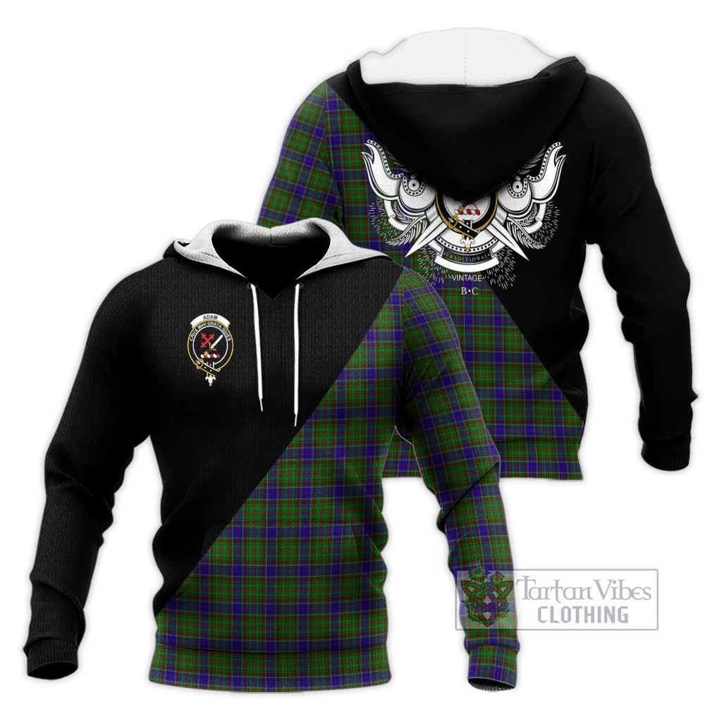 Adam Tartan Knitted Hoodie with Family Crest and Military Logo Style Unisex Knitted Pullover Hoodie - Tartanvibesclothing Shop