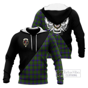 Adam Tartan Knitted Hoodie with Family Crest and Military Logo Style