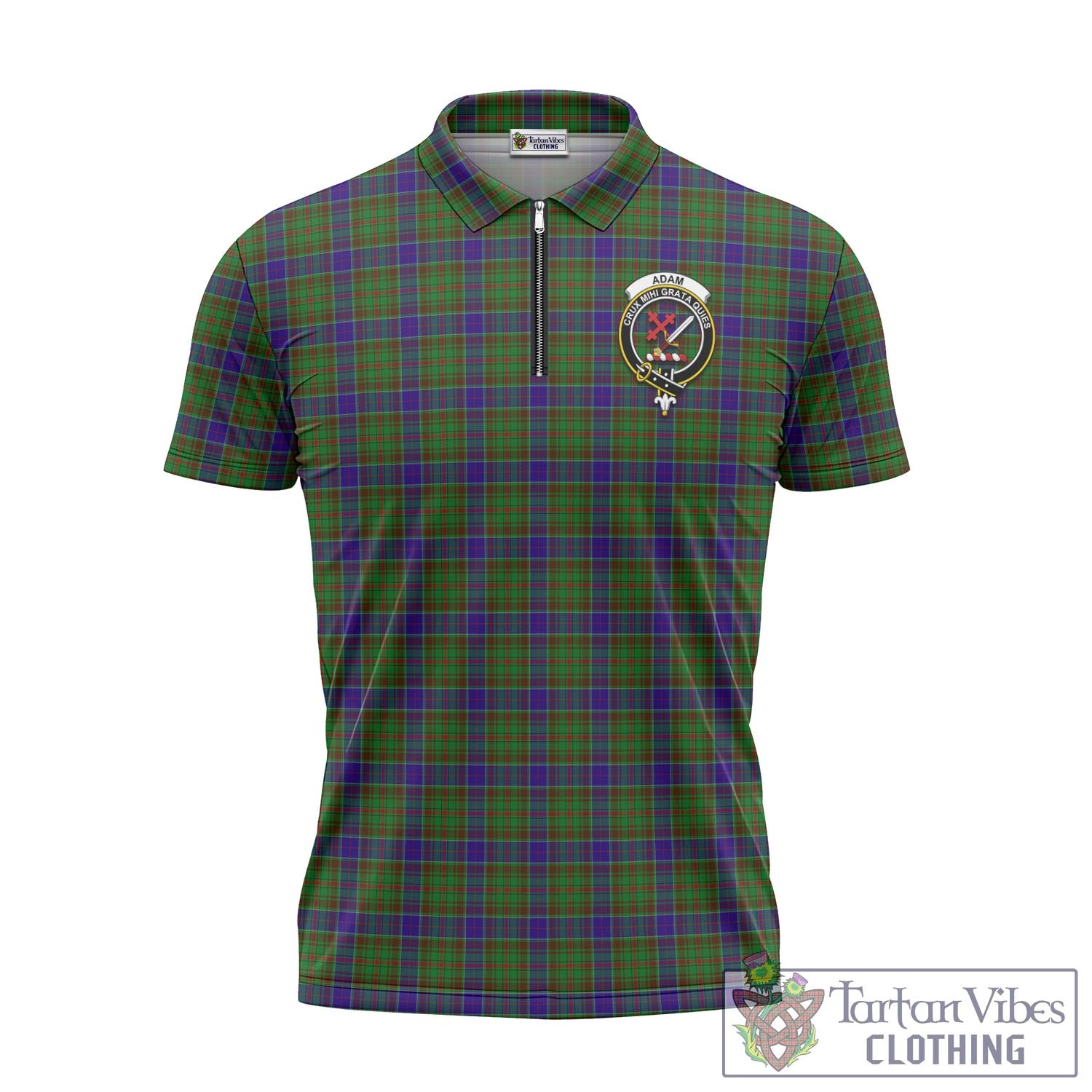 Tartan Vibes Clothing Adam Tartan Zipper Polo Shirt with Family Crest