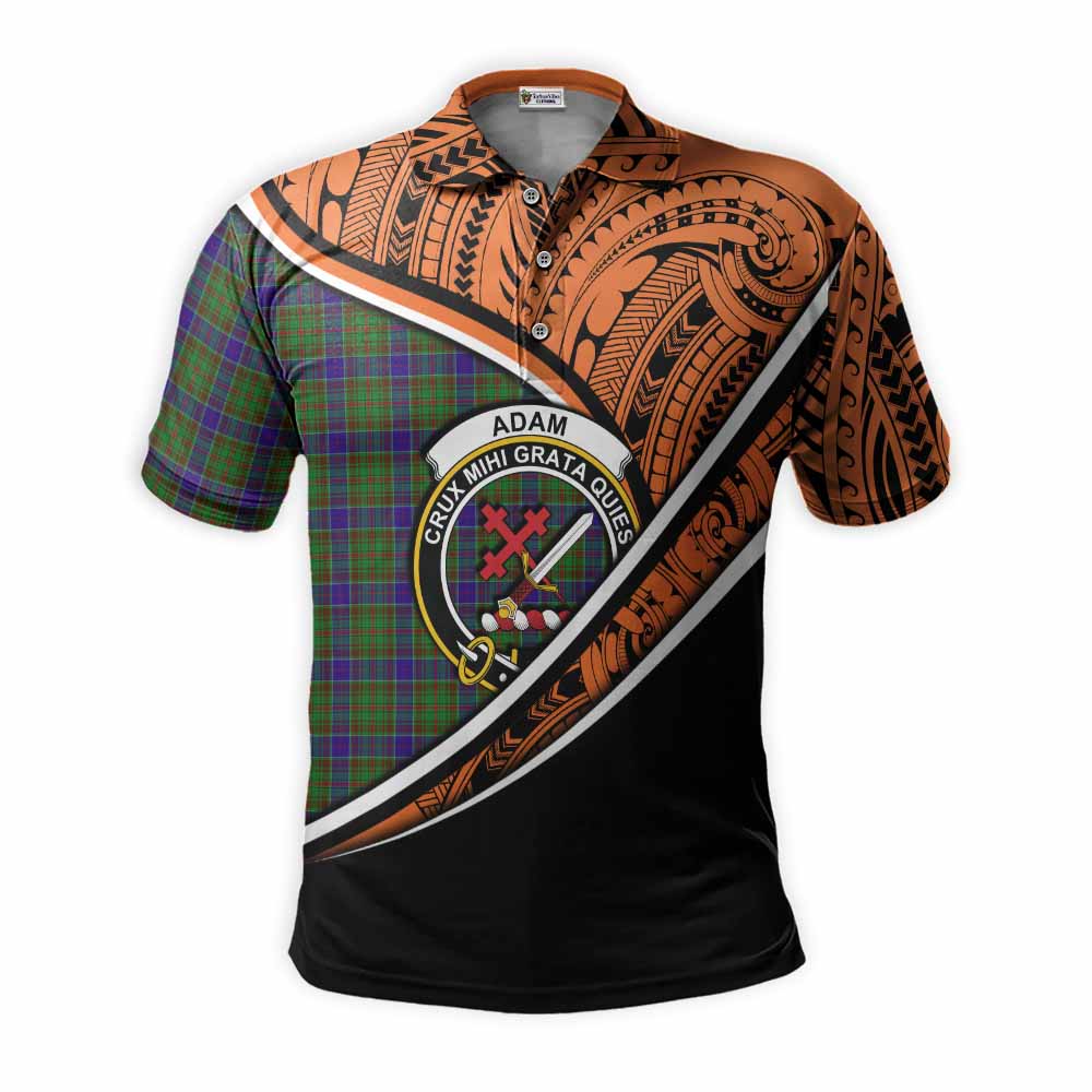 Tartan Vibes Clothing Adam Crest Tartan Polo Shirt with Maori Tattoo Style - Orange Version