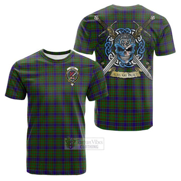 Adam Tartan Cotton T-shirt with Family Crest Celtic Skull Style