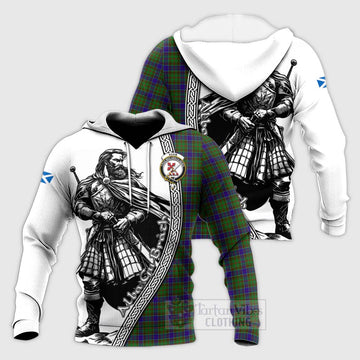 Adam Tartan Clan Crest Knitted Hoodie with Highlander Warrior Celtic Style