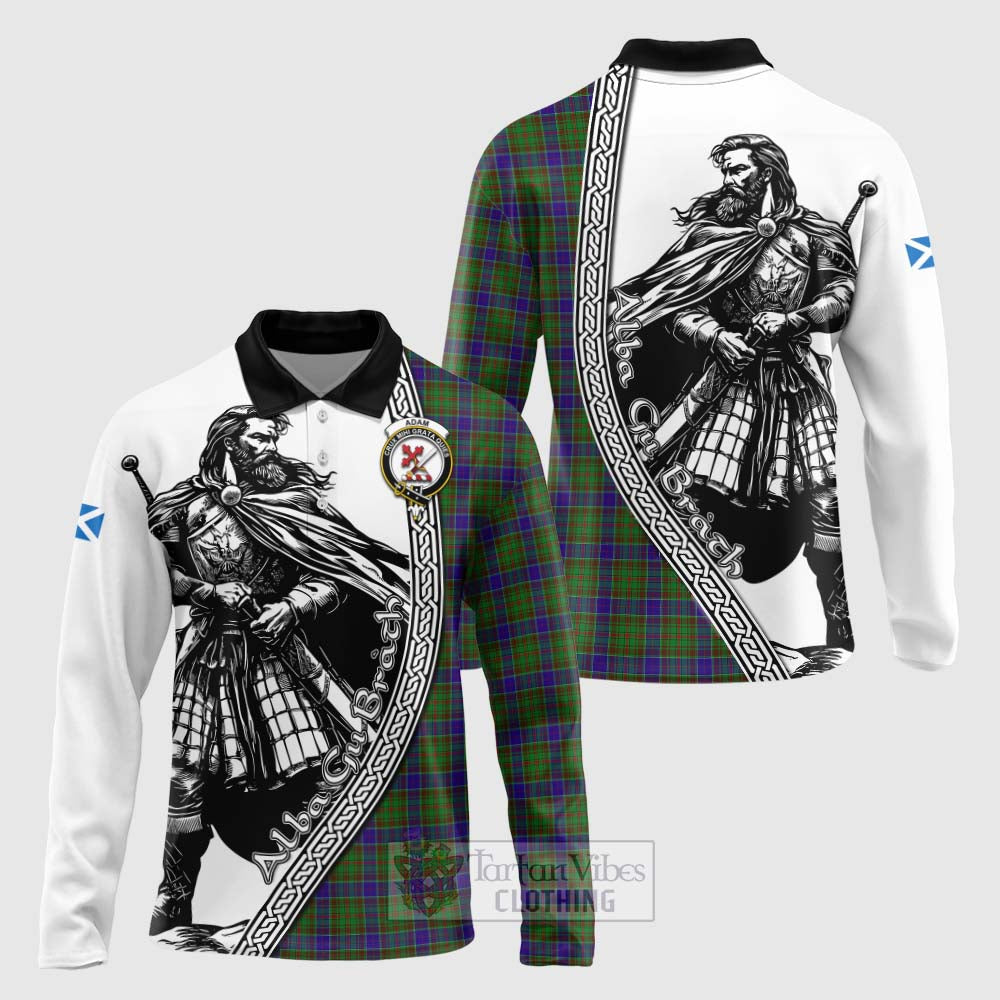 Tartan Vibes Clothing Adam Tartan Clan Crest Long Sleeve Polo Shirt with Highlander Warrior Celtic Style