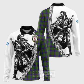 Adam Tartan Clan Crest Long Sleeve Polo Shirt with Highlander Warrior Celtic Style