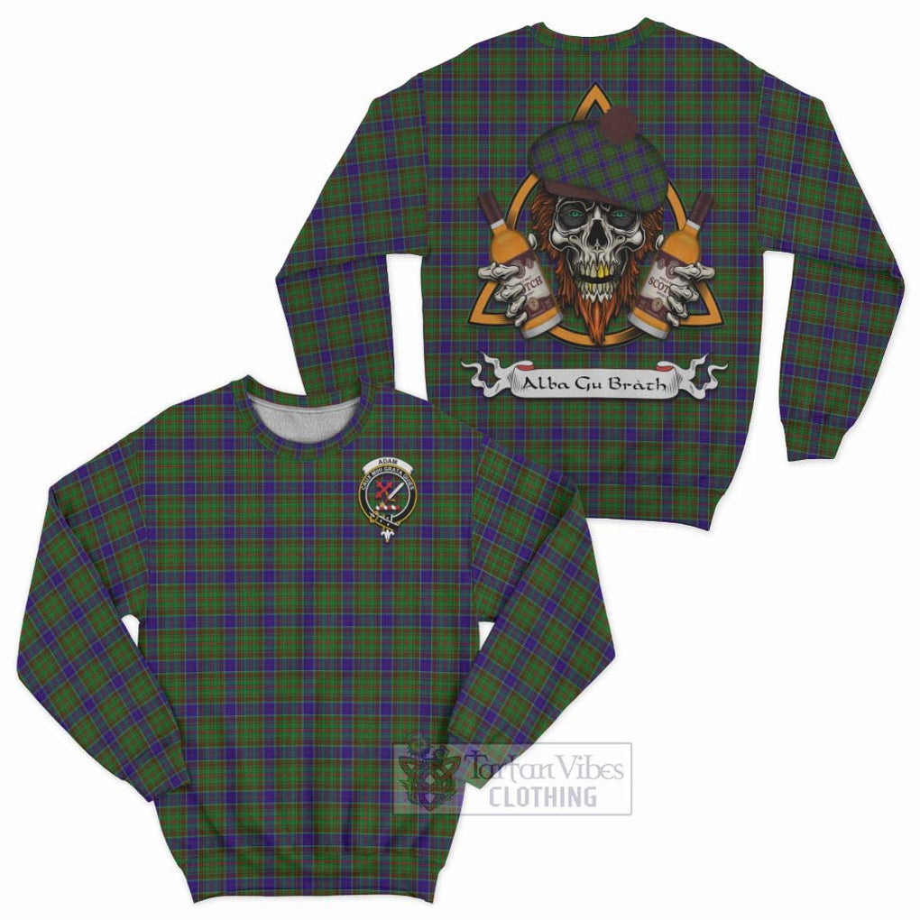 Tartan Vibes Clothing Adam Tartan Sweatshirt with Family Crest and Bearded Skull Holding Bottles of Whiskey