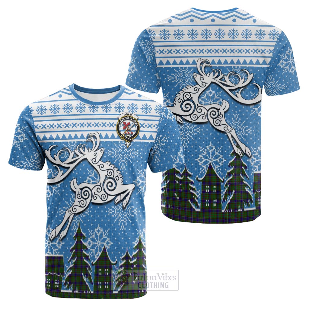 Tartan Vibes Clothing Adam Clan Christmas Cotton T-shirt Celtic Reindeer Style