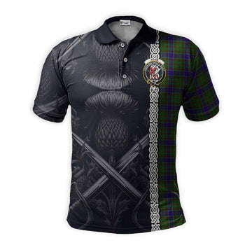 Adam Tartan Polo Shirt with Family Crest Cross Sword Thistle Celtic Vibes