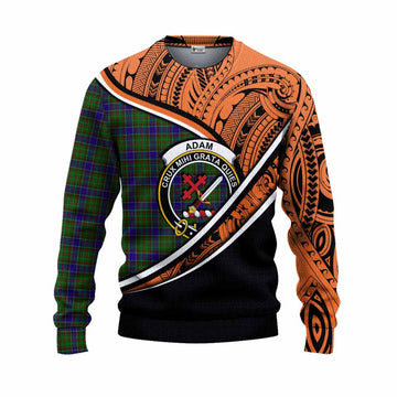 Adam Crest Tartan Knitted Sweater with Polynesian Vibes Style - Orange Version