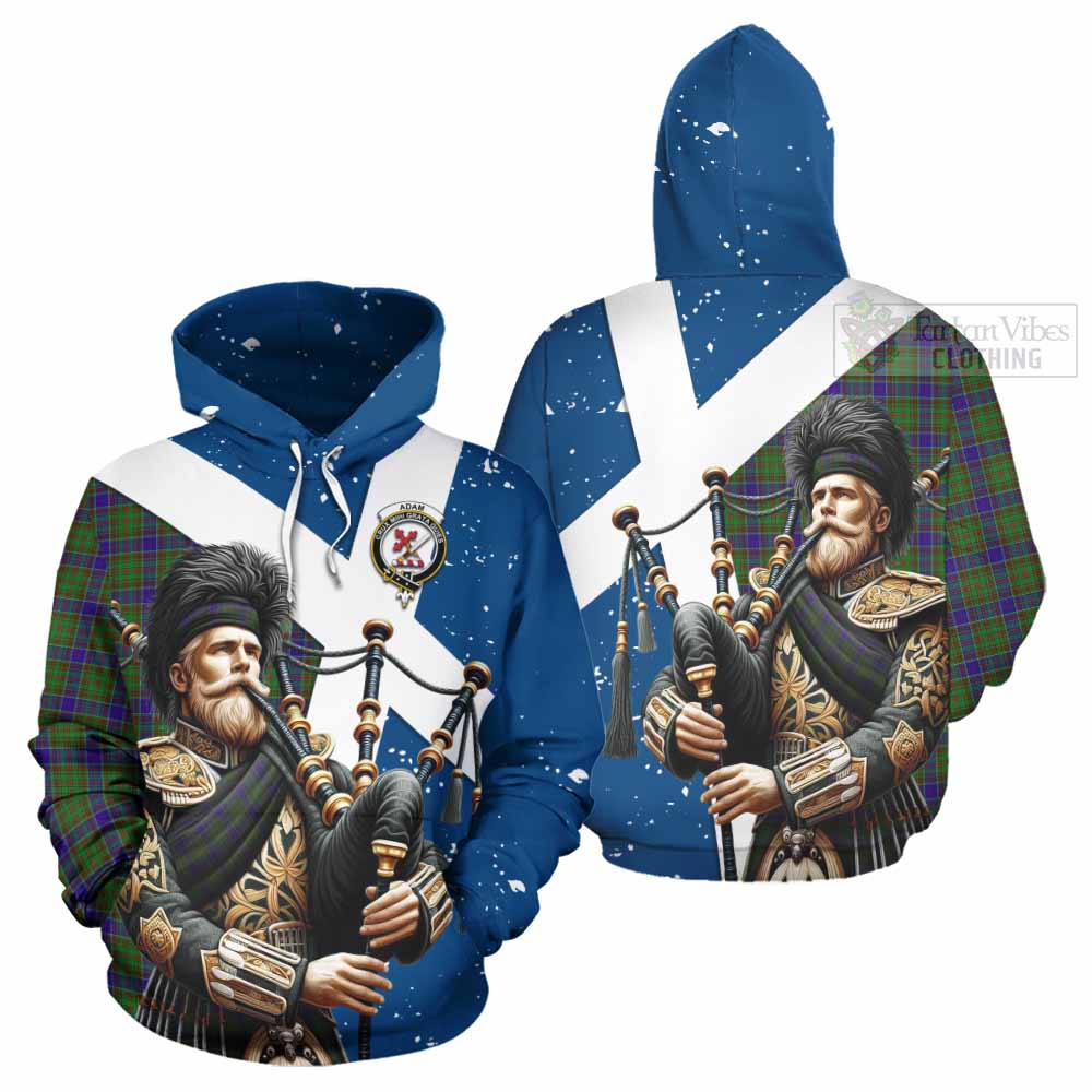 Tartan Vibes Clothing Adam Tartan Hoodie with Family Crest Scottish Bagpiper Vibes