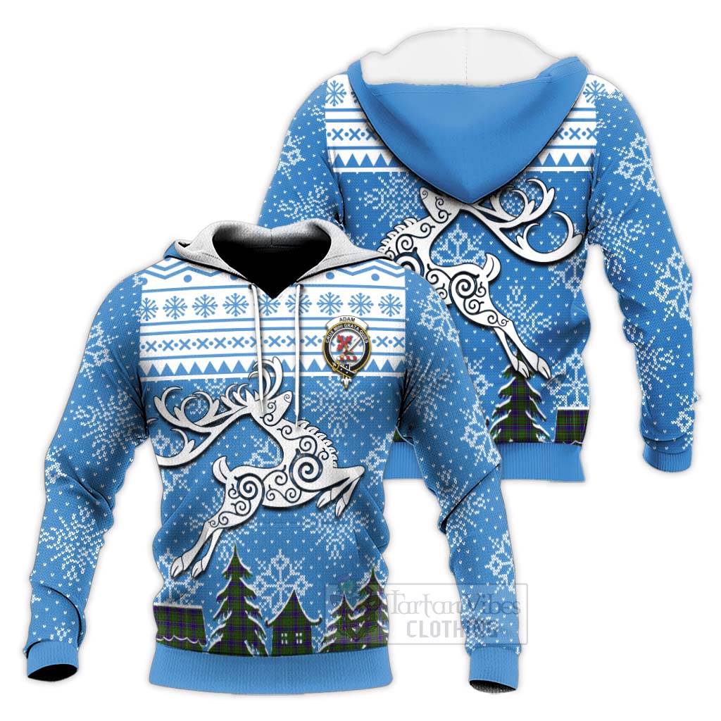 Tartan Vibes Clothing Adam Clan Christmas Knitted Hoodie Celtic Reindeer Style