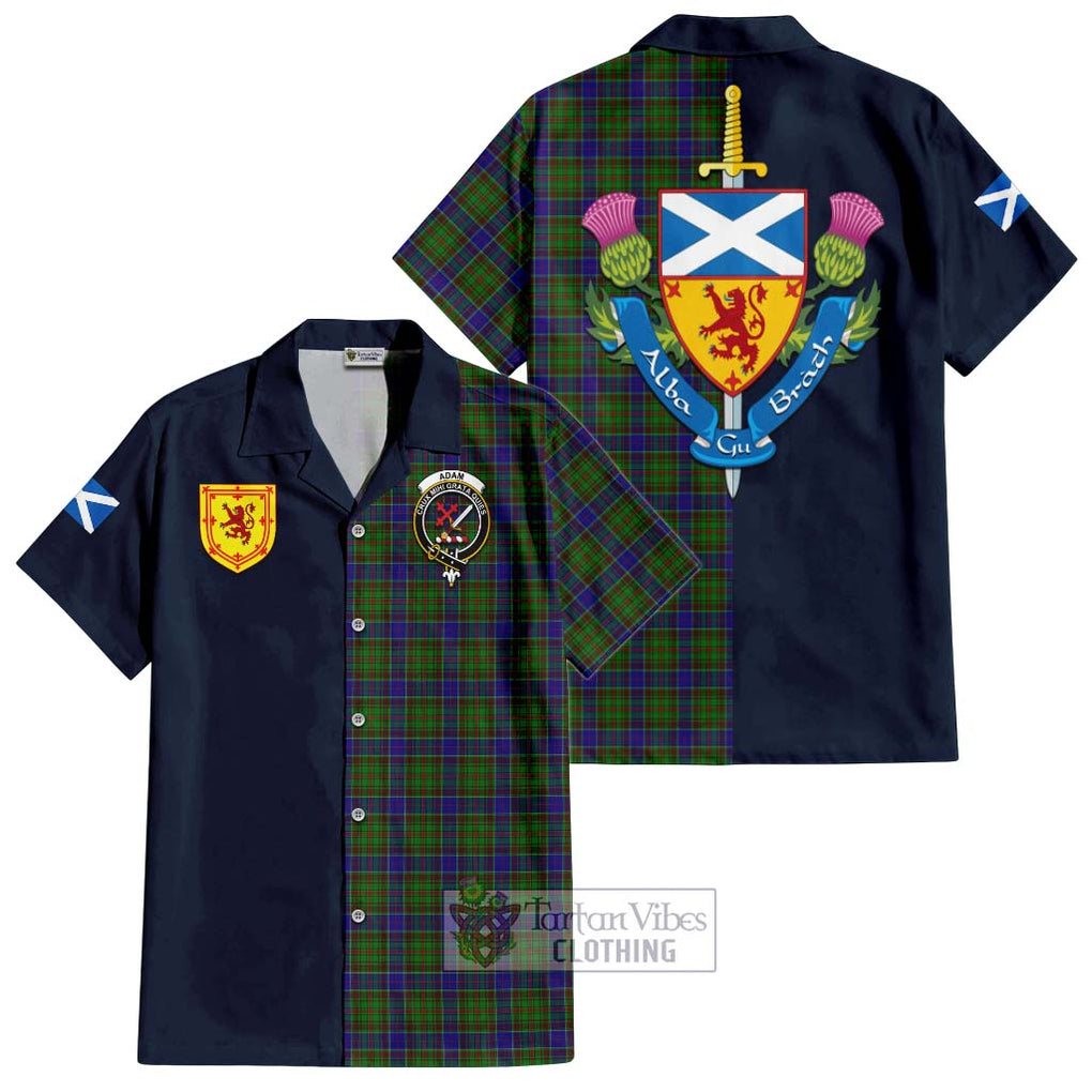 Tartan Vibes Clothing Adam Tartan Short Sleeve Button Shirt with Scottish Lion Royal Arm Half Style