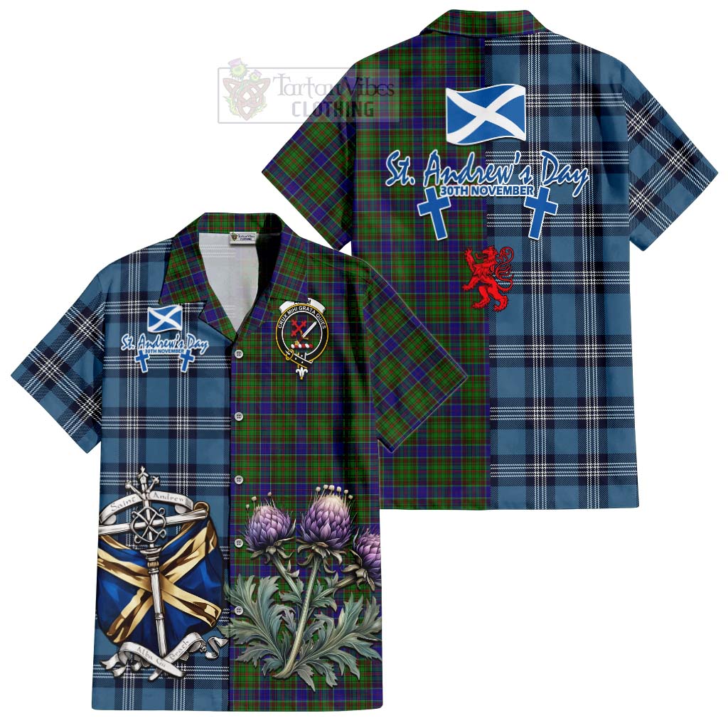 Tartan Vibes Clothing Adam Tartan Short Sleeve Button Shirt Happy St. Andrew's Day Half Tartan Style