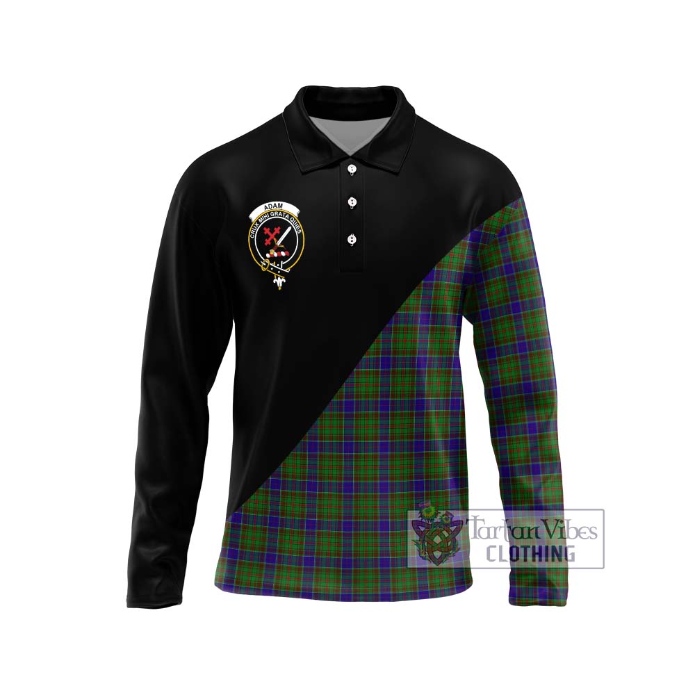 Adam Tartan Long Sleeve Polo Shirt with Family Crest and Military Logo Style Unisex - Tartanvibesclothing Shop