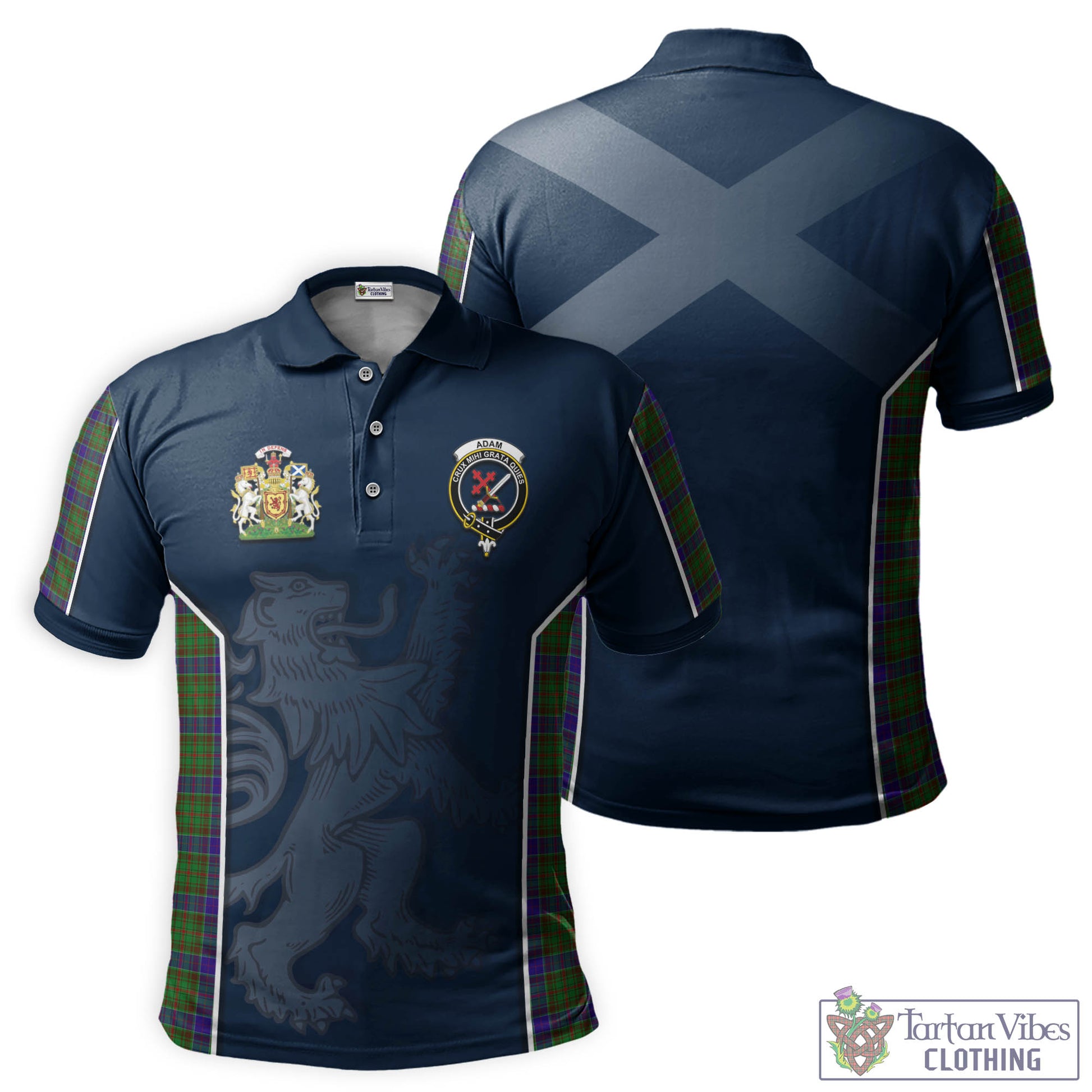 Tartan Vibes Clothing Adam Tartan Men's Polo Shirt with Family Crest and Lion Rampant Vibes Sport Style