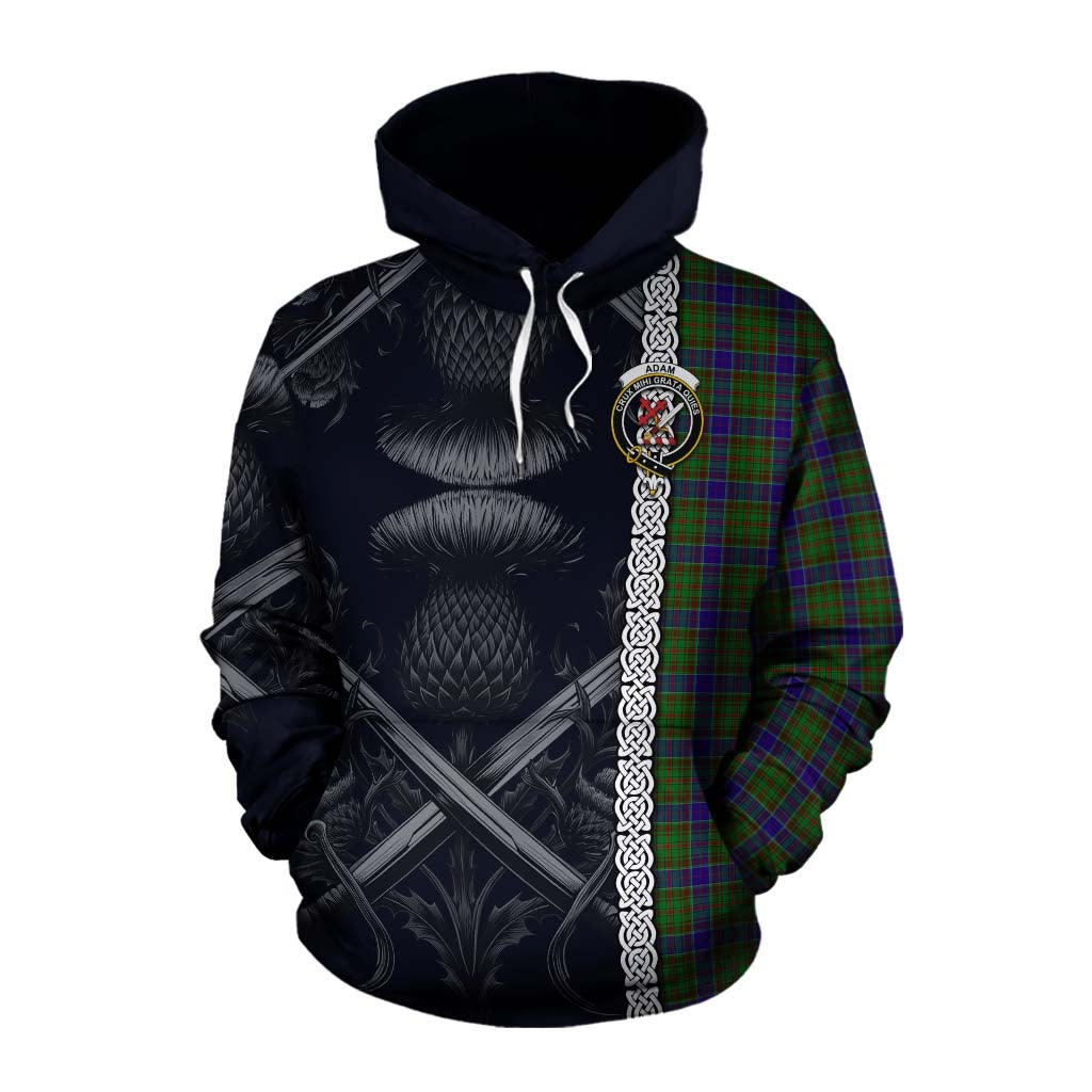 Tartan Vibes Clothing Adam Tartan Cotton Hoodie with Family Crest Cross Sword Thistle Celtic Vibes