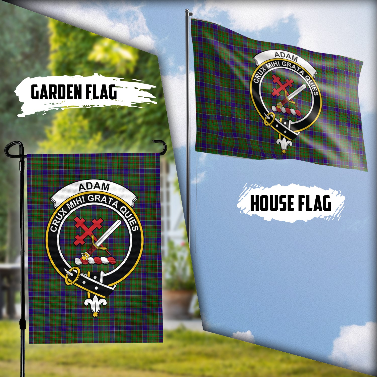 Adam Tartan Flag with Family Crest Garden Flag (Vertical) - Tartan Vibes Clothing