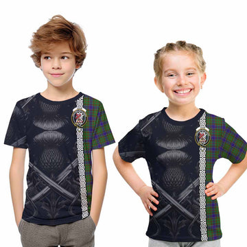 Adam Tartan Kid T-Shirt with Family Crest Cross Sword Thistle Celtic Vibes