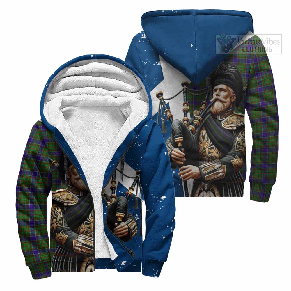 Tartan Vibes Clothing Adam Tartan Sherpa Hoodie with Family Crest Scottish Bagpiper Vibes