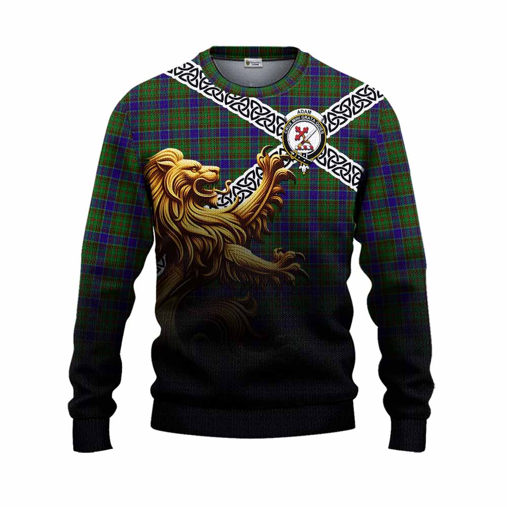 Adam Crest Tartan Knitted Sweater with Golden Lion Emblem Celtic Style Unisex - Tartan Vibes Clothing