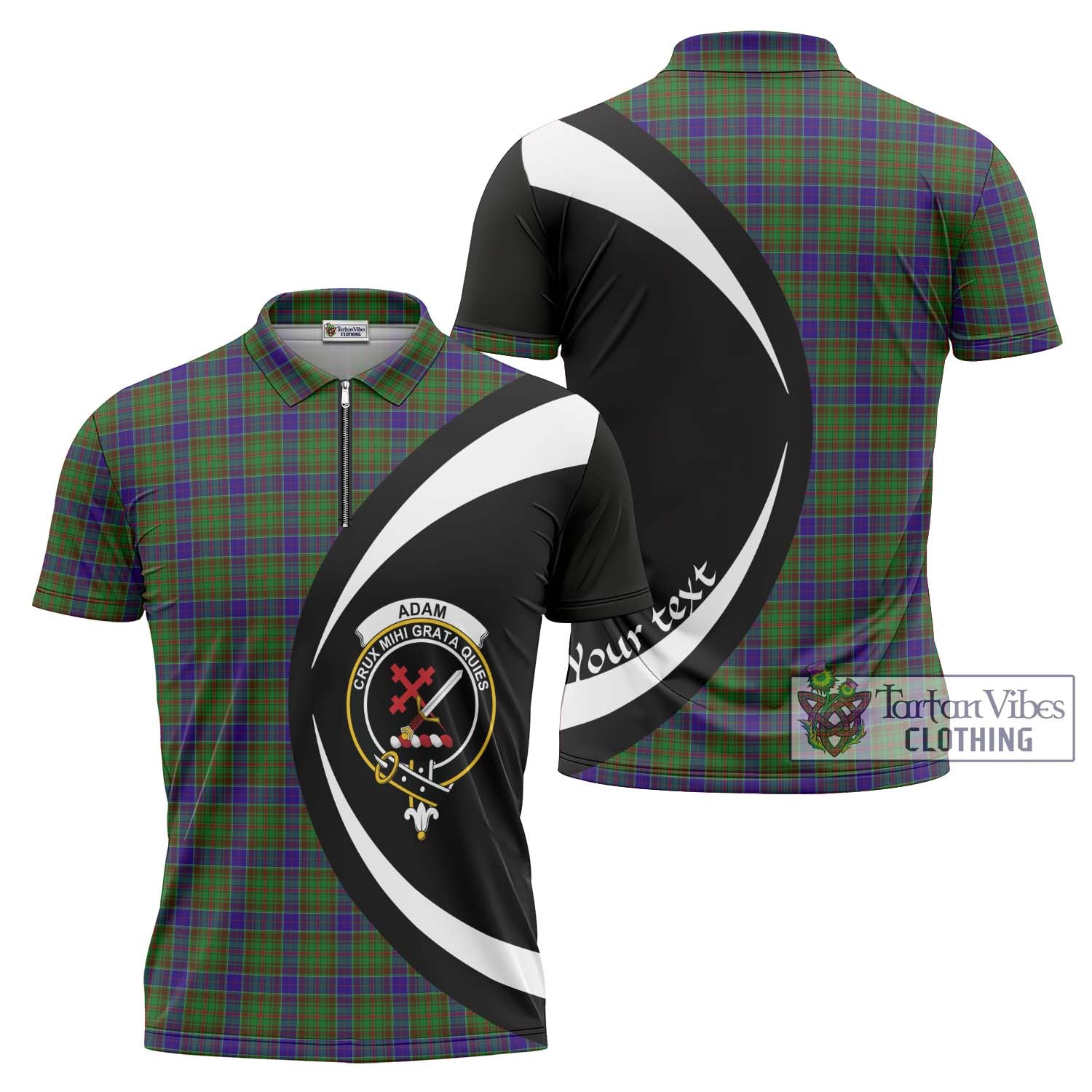 Tartan Vibes Clothing Adam Tartan Zipper Polo Shirt with Family Crest Circle Style