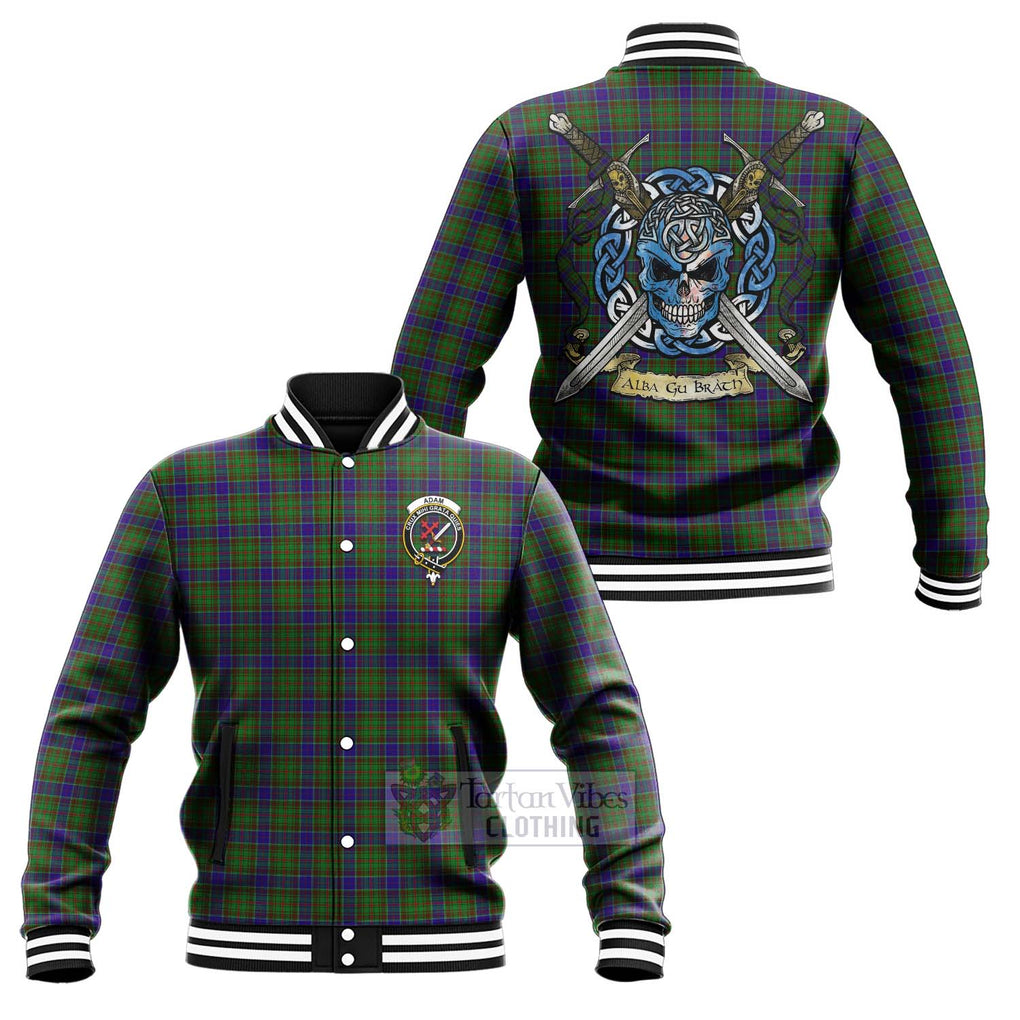 Tartan Vibes Clothing Adam Tartan Baseball Jacket with Family Crest Celtic Skull Style