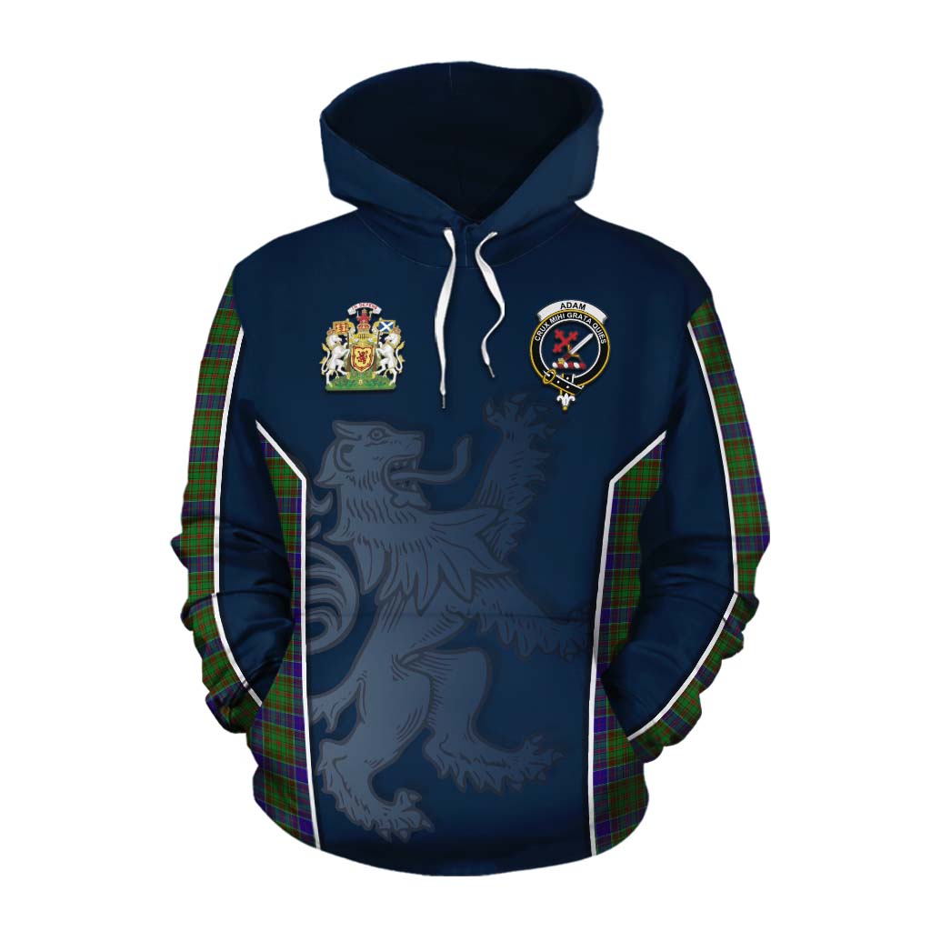 Tartan Vibes Clothing Adam Tartan Cotton Hoodie with Family Crest and Lion Rampant Vibes Sport Style