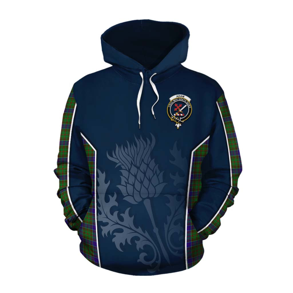 Tartan Vibes Clothing Adam Tartan Cotton Hoodie with Family Crest and Scottish Thistle Vibes Sport Style