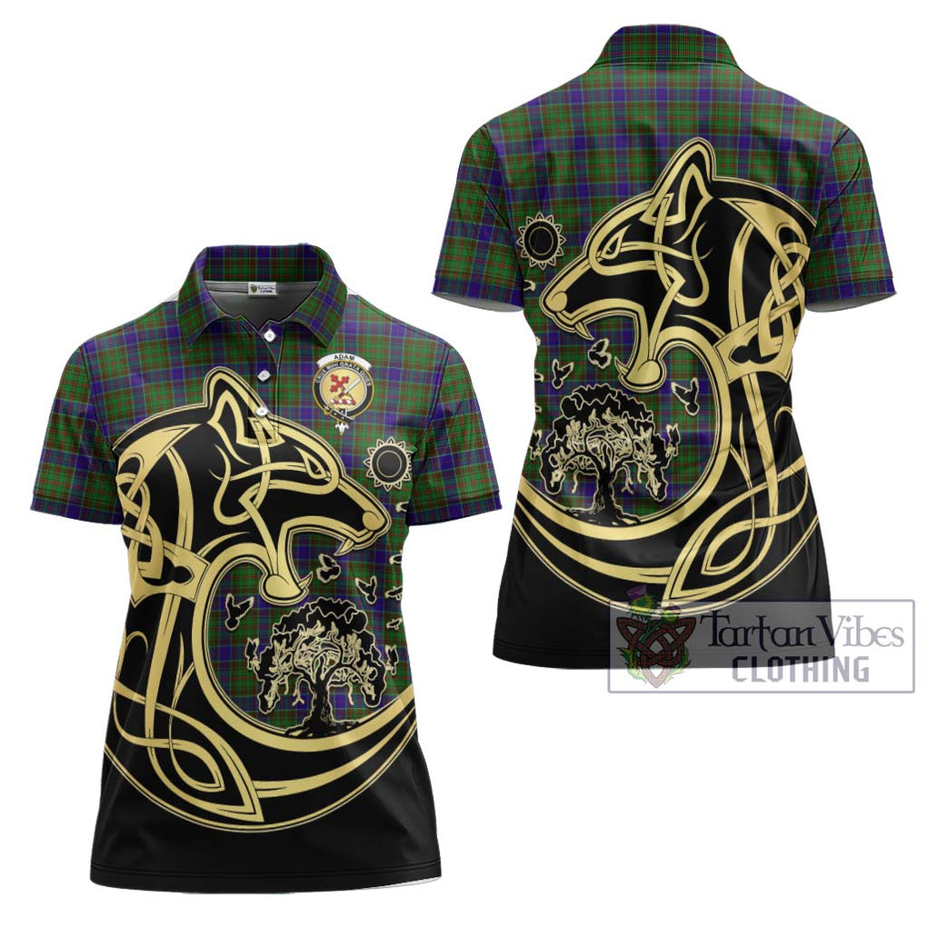 Adam Tartan Women's Polo Shirt with Family Crest Celtic Wolf Style Women - Tartanvibesclothing Shop