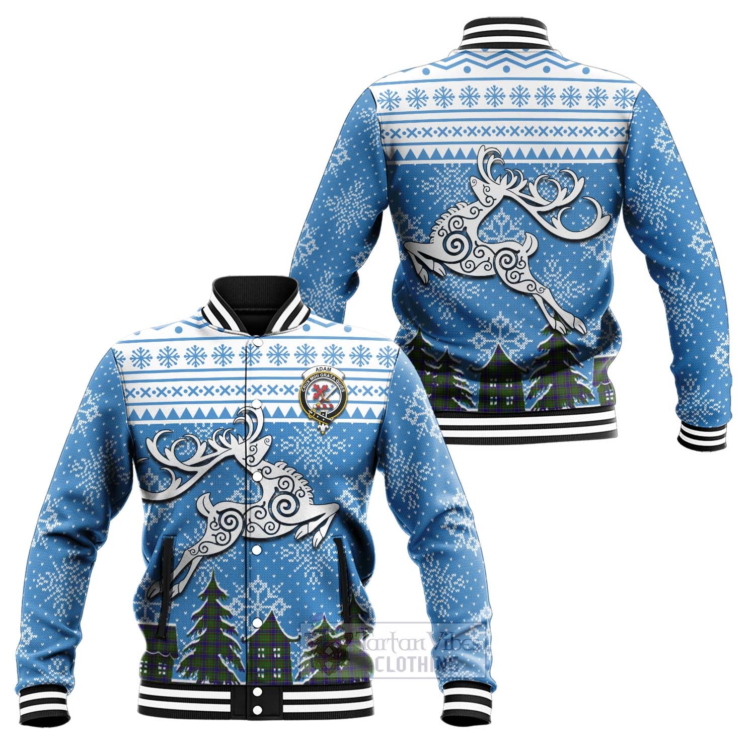 Tartan Vibes Clothing Adam Clan Christmas Baseball Jacket Celtic Reindeer Style