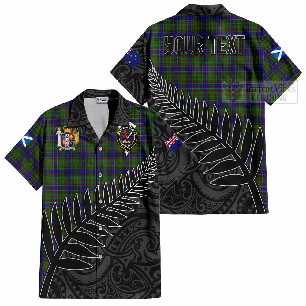 Tartan Vibes Clothing Adam Crest Tartan Short Sleeve Button Shirt with New Zealand Silver Fern Half Style