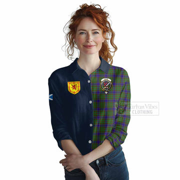 Adam Tartan Women's Casual Shirt Alba with Scottish Lion Royal Arm Half Style