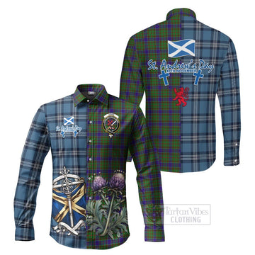 Adam Tartan Long Sleeve Button Shirt Happy St. Andrew's Day Half Tartan Style