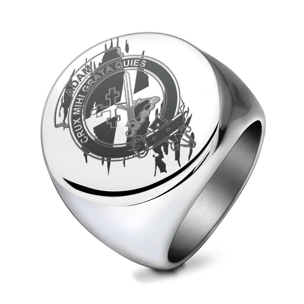 Tartan Vibes Clothing Adam Clan Crest Engraved Ring Scotland In Me Style