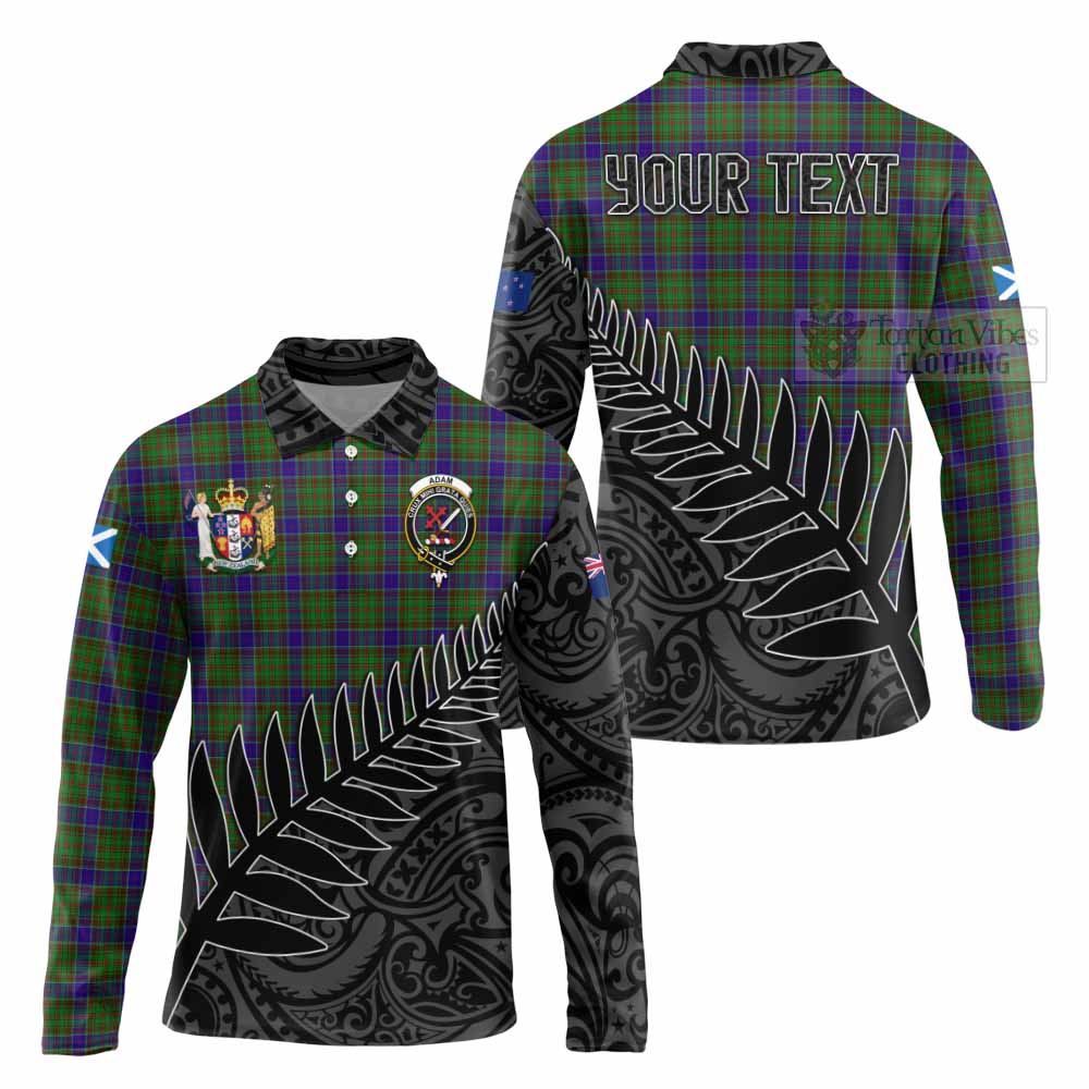 Tartan Vibes Clothing Adam Crest Tartan Long Sleeve Polo Shirt with New Zealand Silver Fern Half Style