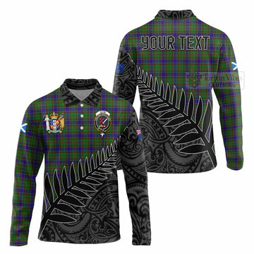 Adam Crest Tartan Long Sleeve Polo Shirt with New Zealand Silver Fern Half Style