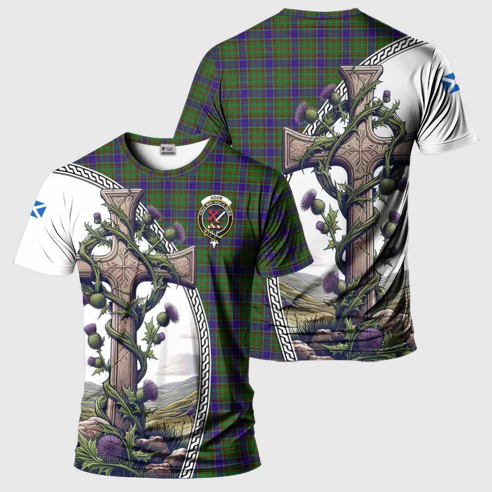 Tartan Vibes Clothing Adam Agnew Tartan T-Shirt with Family Crest and St. Andrew's Cross Accented by Thistle Vines