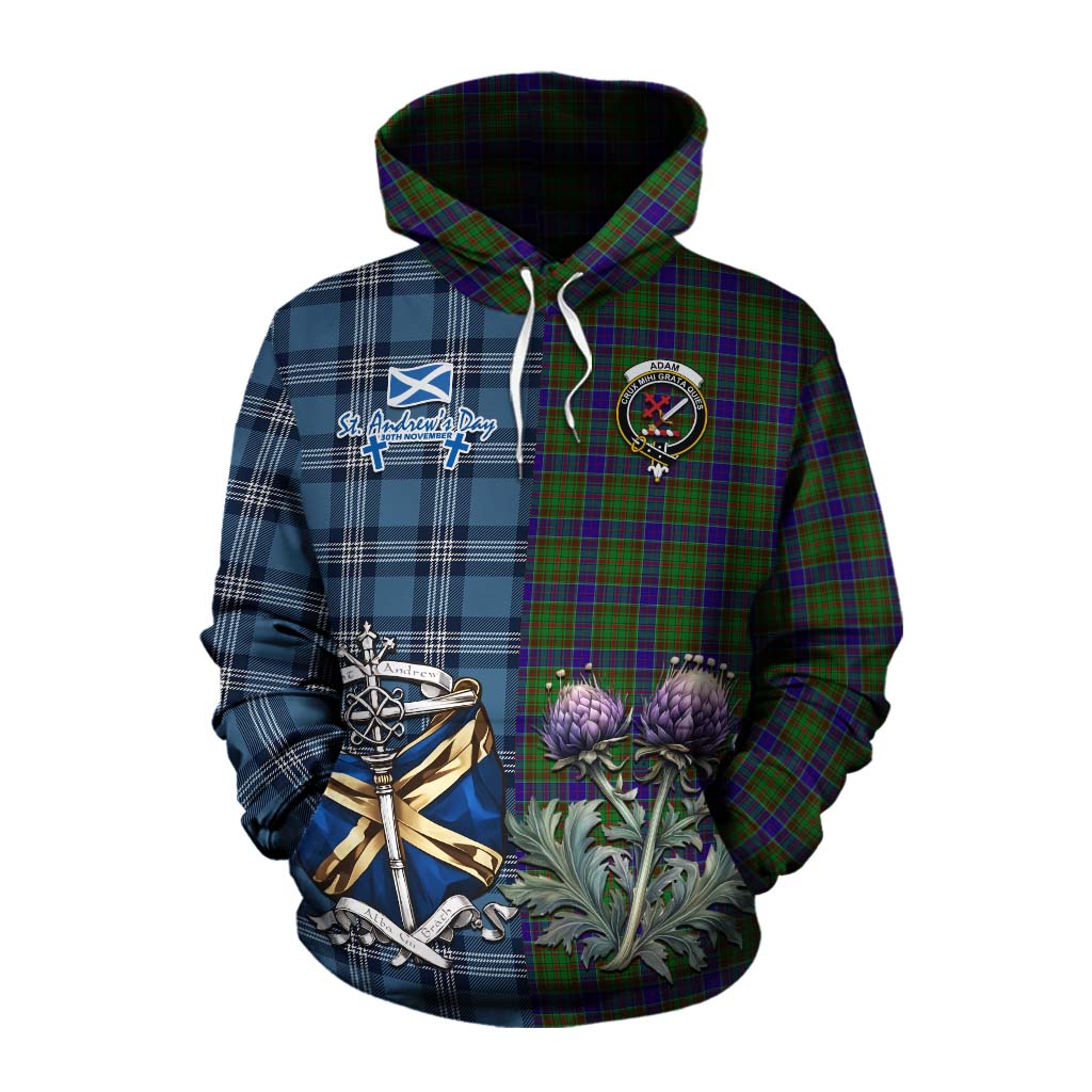 Tartan Vibes Clothing Adam Tartan Cotton Hoodie Happy St. Andrew's Day Half Tartan Style