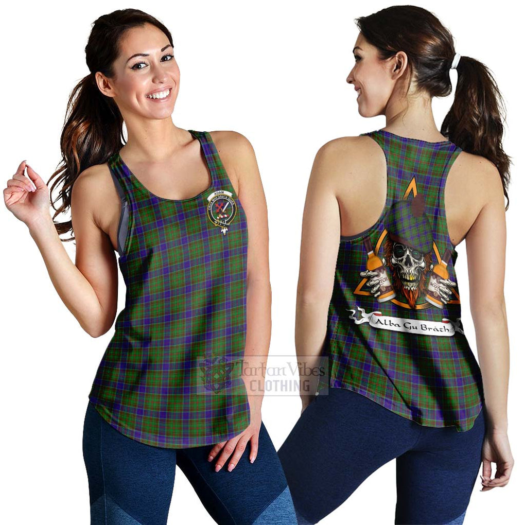 Tartan Vibes Clothing Adam Tartan Women's Racerback Tanks with Family Crest and Bearded Skull Holding Bottles of Whiskey