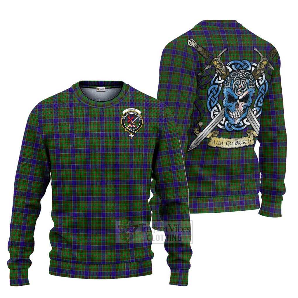 Tartan Vibes Clothing Adam Tartan Knitted Sweater with Family Crest Celtic Skull Style