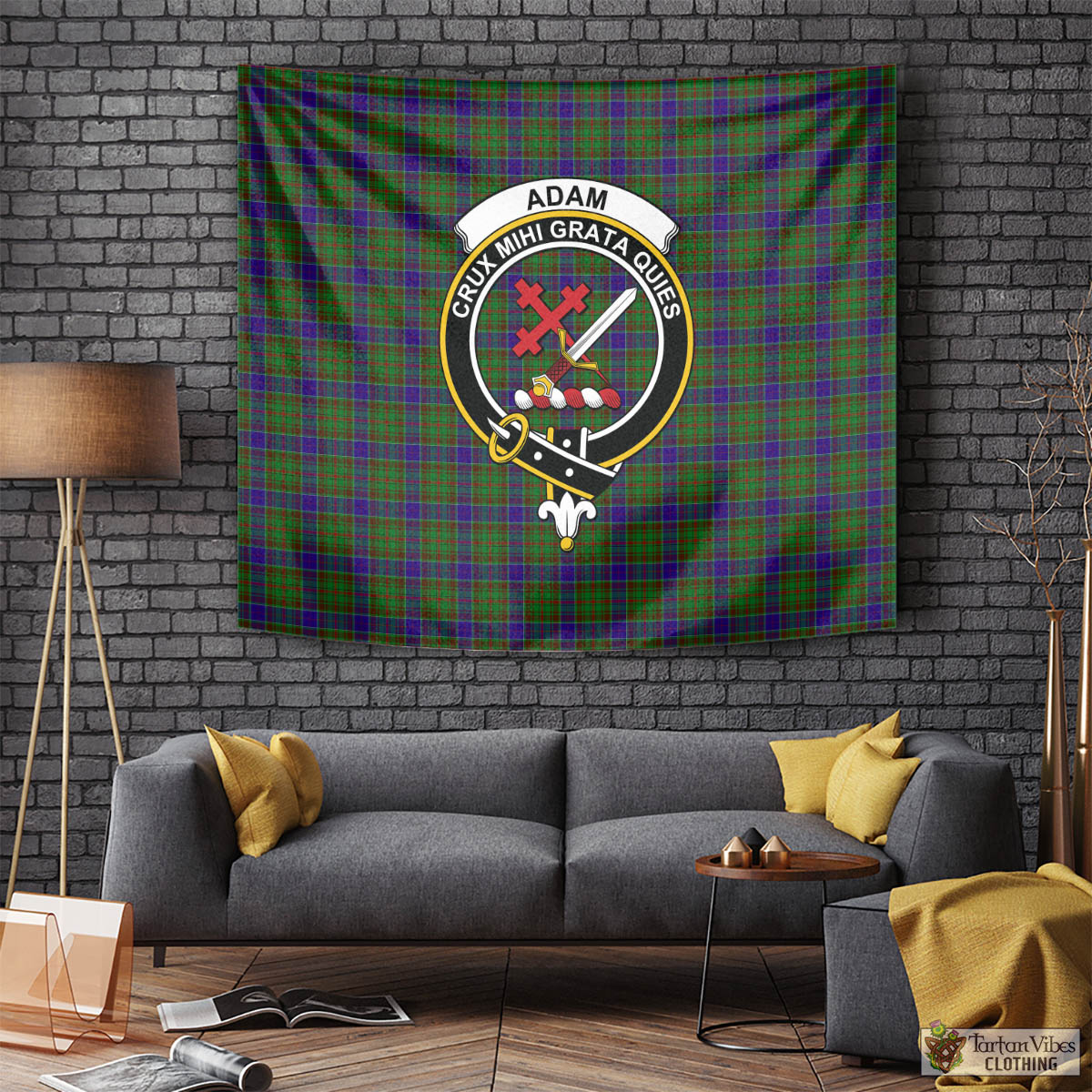 Tartan Vibes Clothing Adam Tartan Tapestry Wall Hanging and Home Decor for Room with Family Crest