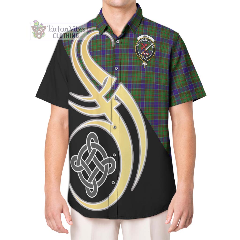 Adam Tartan Short Sleeve Button Shirt with Family Crest and Celtic Symbol Style Kid - Tartan Vibes Clothing