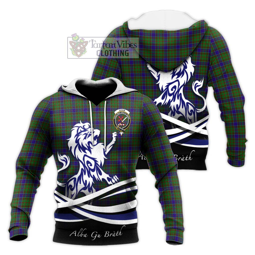 Adam Tartan Knitted Hoodie with Alba Gu Brath Regal Lion Emblem Unisex Knitted Pullover Hoodie - Tartanvibesclothing Shop